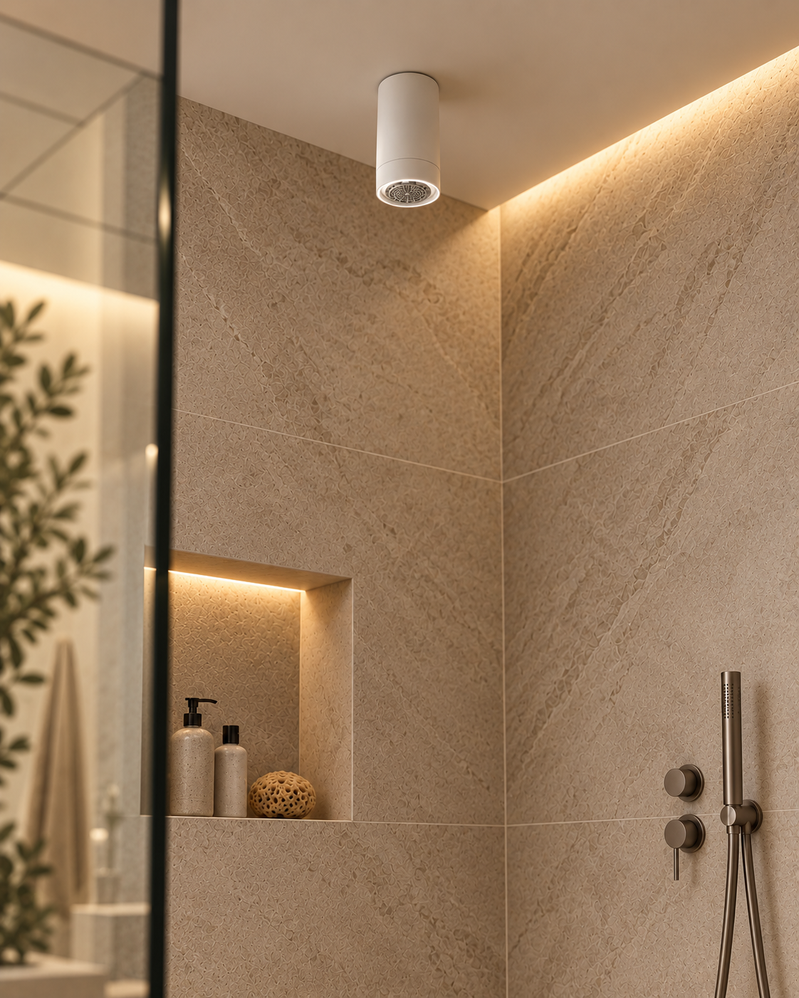 RVB JOE design hoofddouche Ø 50 mm, clearstream waterval met verticaal douchearm 180 mm, mat wit