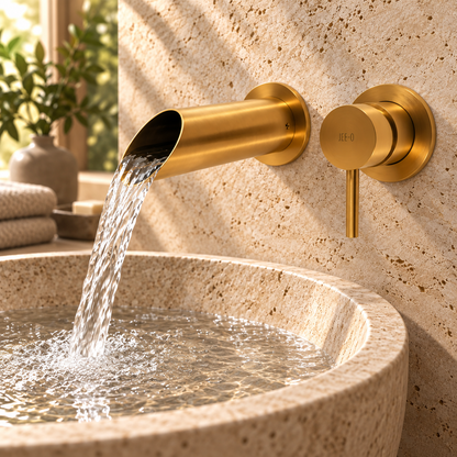 JEE-O Pure 2 gats luxe wand wastafelmengkraan dark gold (mat goud PVD gecoat RVS)