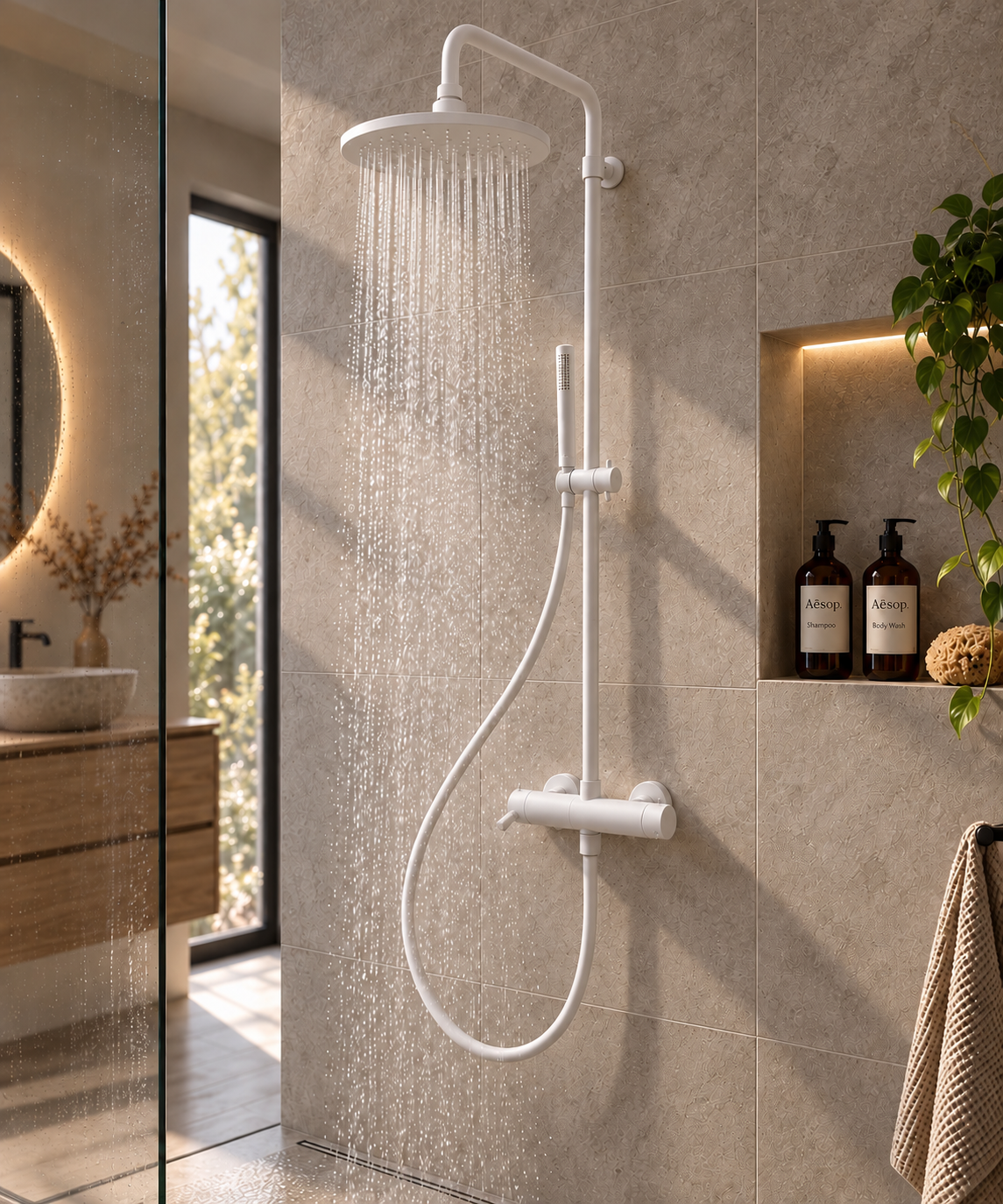 Procasa / Waterevolution Flow Douchecombinatie met Thermostaat en Regendouche 250 mm – Mat Wit