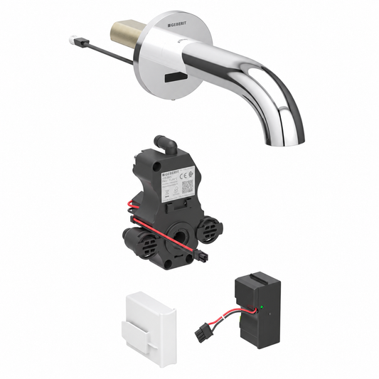 Geberit Piave wastafelkraan 22 cm voor wandmontage, netvoeding, voor inbouw-functiebox, met mengunit Chroom