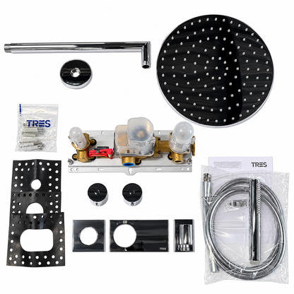 Tres B-System inbouwdoucheset met thermostaat en 30 cm hoofddouche – chroom