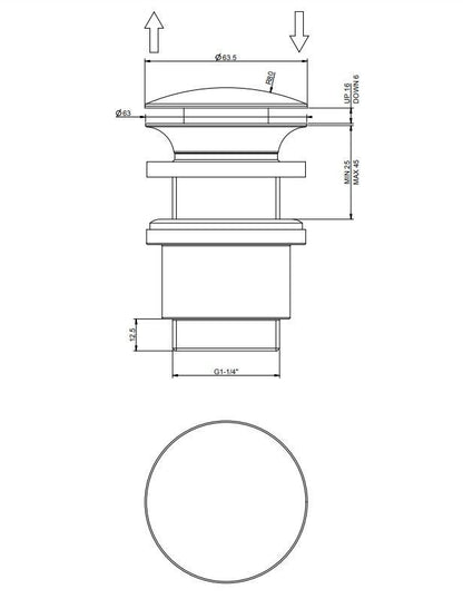 Gessi Inciso Clickwaste 1 1/4 zonder overloop voor wastafel copper PVD