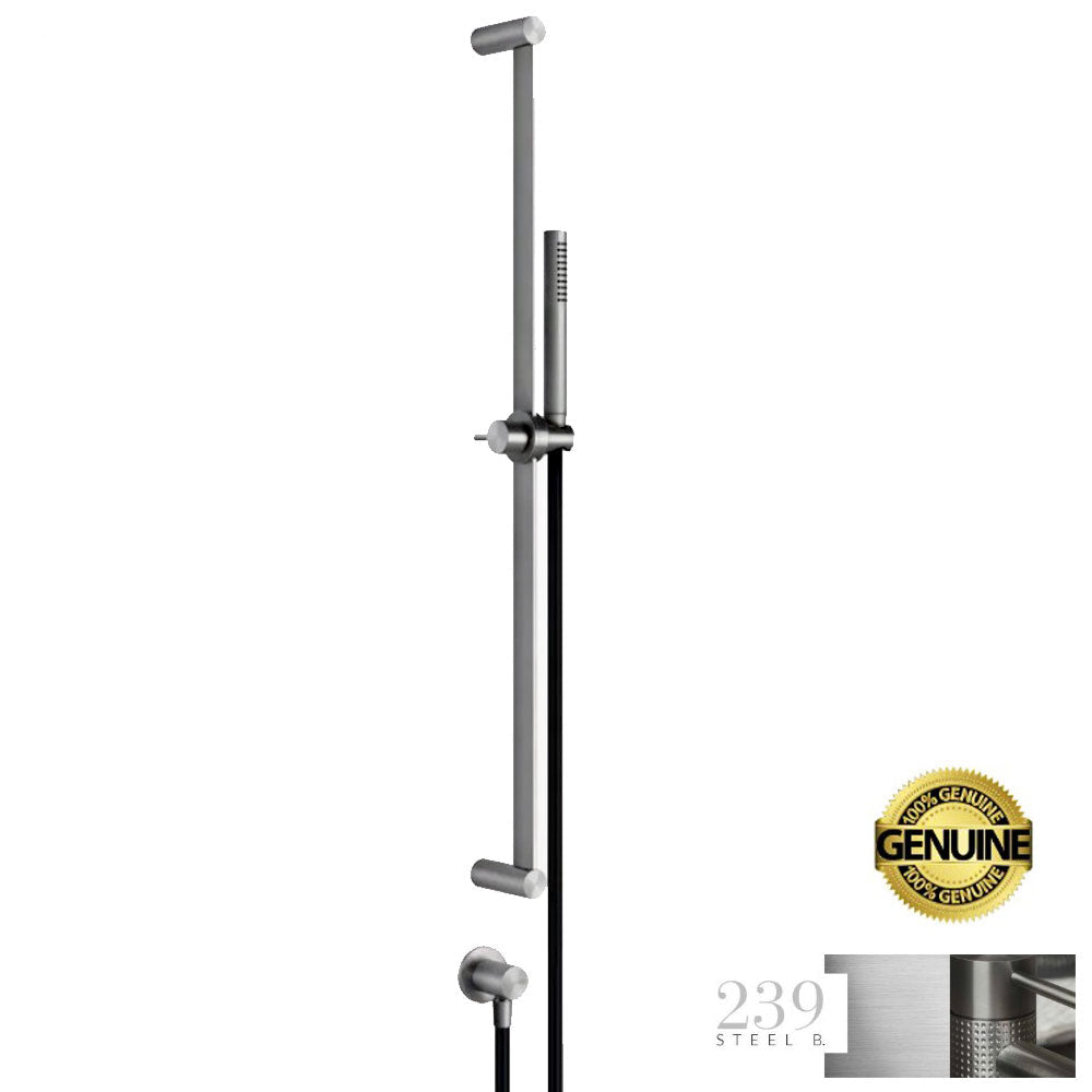 Gessi 316 Glijstang met antikalk-handdouche, 1,50 m flexibele slang en wateraansluiting gebosrsteld RVS