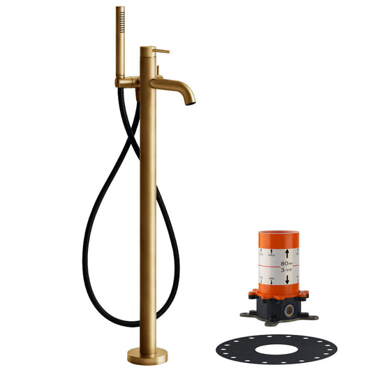 Gessi 316 vrijstaande badmengkraan met handdouche, afbouwdeel + basisgarnituur in geborsteld warm brons PVD