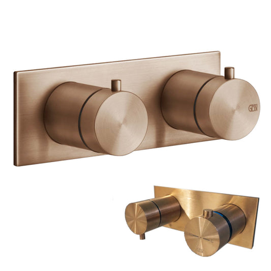 Gessi Bagno 316 inbouw thermostaat afbouwset met achterplaat en 2-weg omsteller geborsteld koper PVD