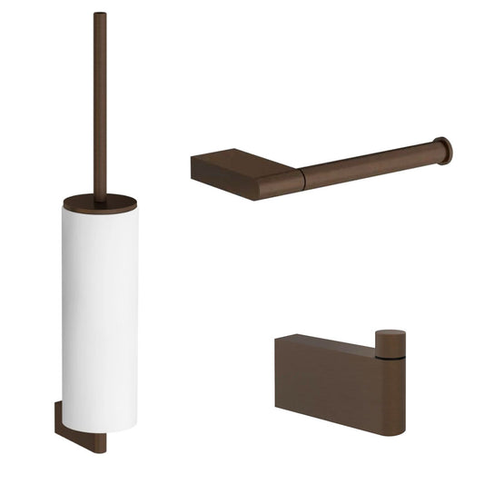 Gessi Origini toiletaccessoires set met toiletrolhouder, haak en wand-wc-borstelhouder, uitgevoerd in donker brons