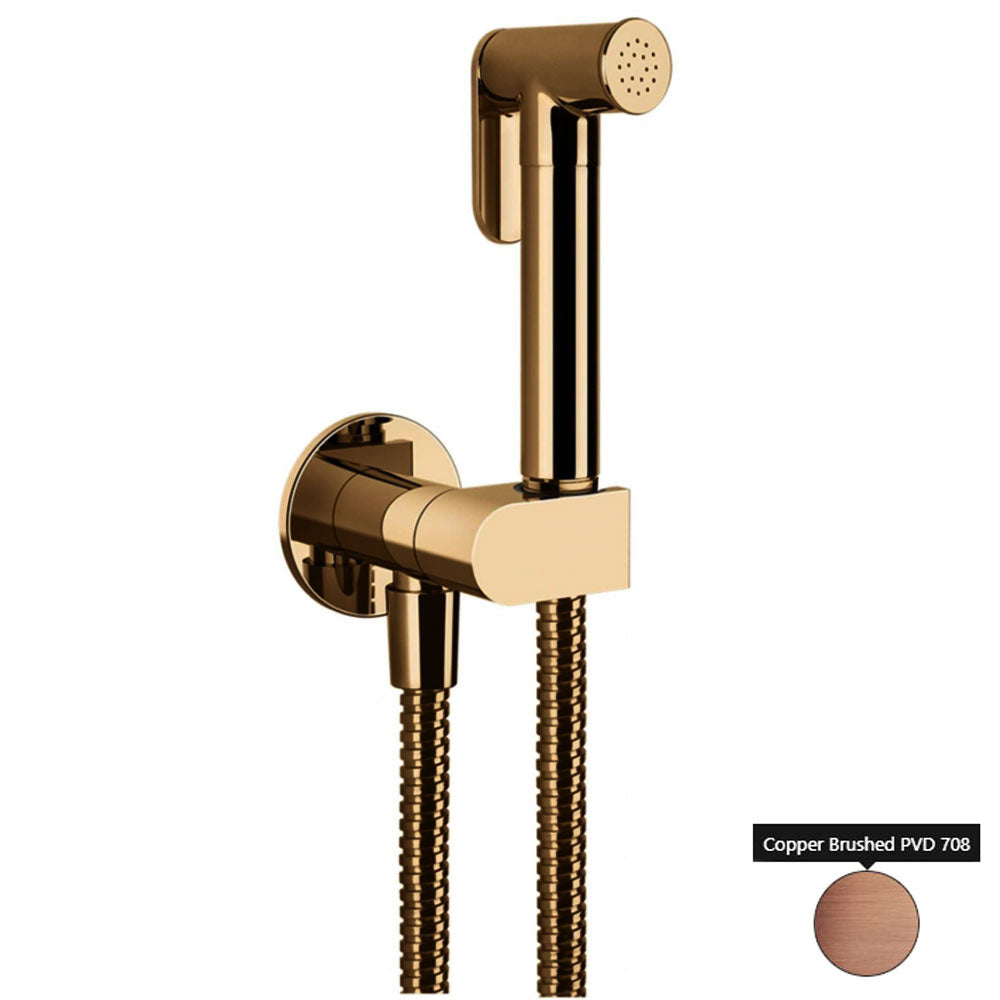 Gessi Tondo bidetdouche met drukknop, afsluitfunctie, veiligheidsventiel en 1/2" aansluiting, in geborsteld koper PVD