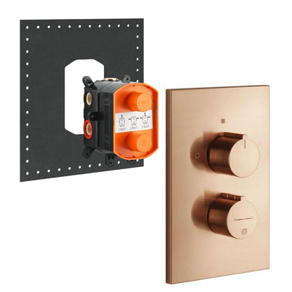Gessi Emperio 2-weg inbouw + afbouwdeel douche thermostaatkraan, Geborsteld Koper