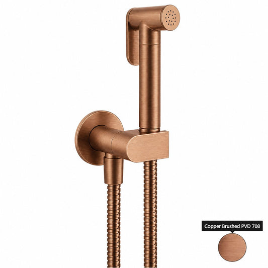 Gessi Tondo bidetdouche met drukknop, afsluitfunctie, veiligheidsventiel en 1/2" aansluiting, in geborsteld koper PVD
