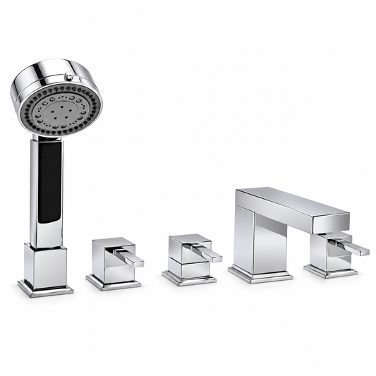 Haceka 5 gats vierkant design badrandkraan combinatie met omstel en handdouche set chroom (outlet artikel)