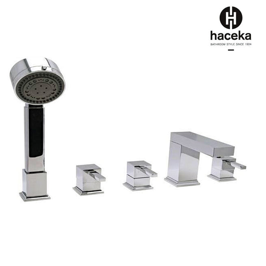 Haceka 5 gats vierkant design badrandkraan combinatie met omstel en handdouche set chroom