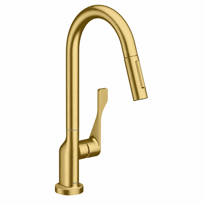 Hansgrohe AXOR Citterio Eengreeps keukenmengkraan 250 met uittrekbare sproeikop Geborsteld Messing