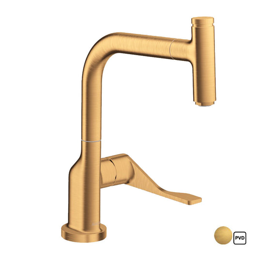Hansgrohe Axor Citterio ééngreeps keukenmengkraan 230 met uittrekbare uitloop (Brushed Optic Gold PVD)