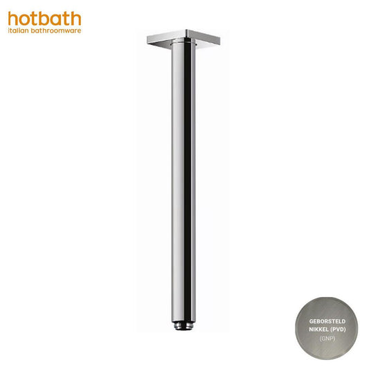 Hotbath Mate plafondbevesting, douchearm,  plafonduitloop lengte 30 cm geborsteld nikkel