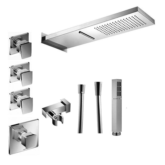 Hotbath Bro Inbouw Thermostaat Doucheset 3 Stopkranen, Hoofddouche met Waterval & Cascade, Chroom