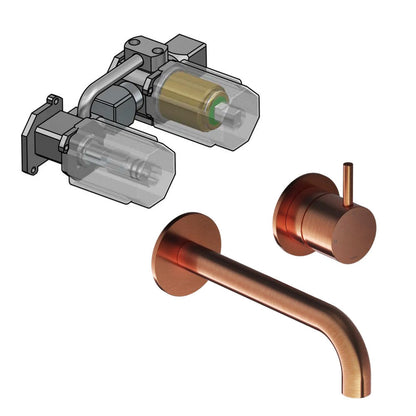 Hotbath Cobber CB005 inbouw wastafelmengkraan met 18 cm uitloop, inclusief inbouw- en afbouwdeel, geborsteld koper PVD