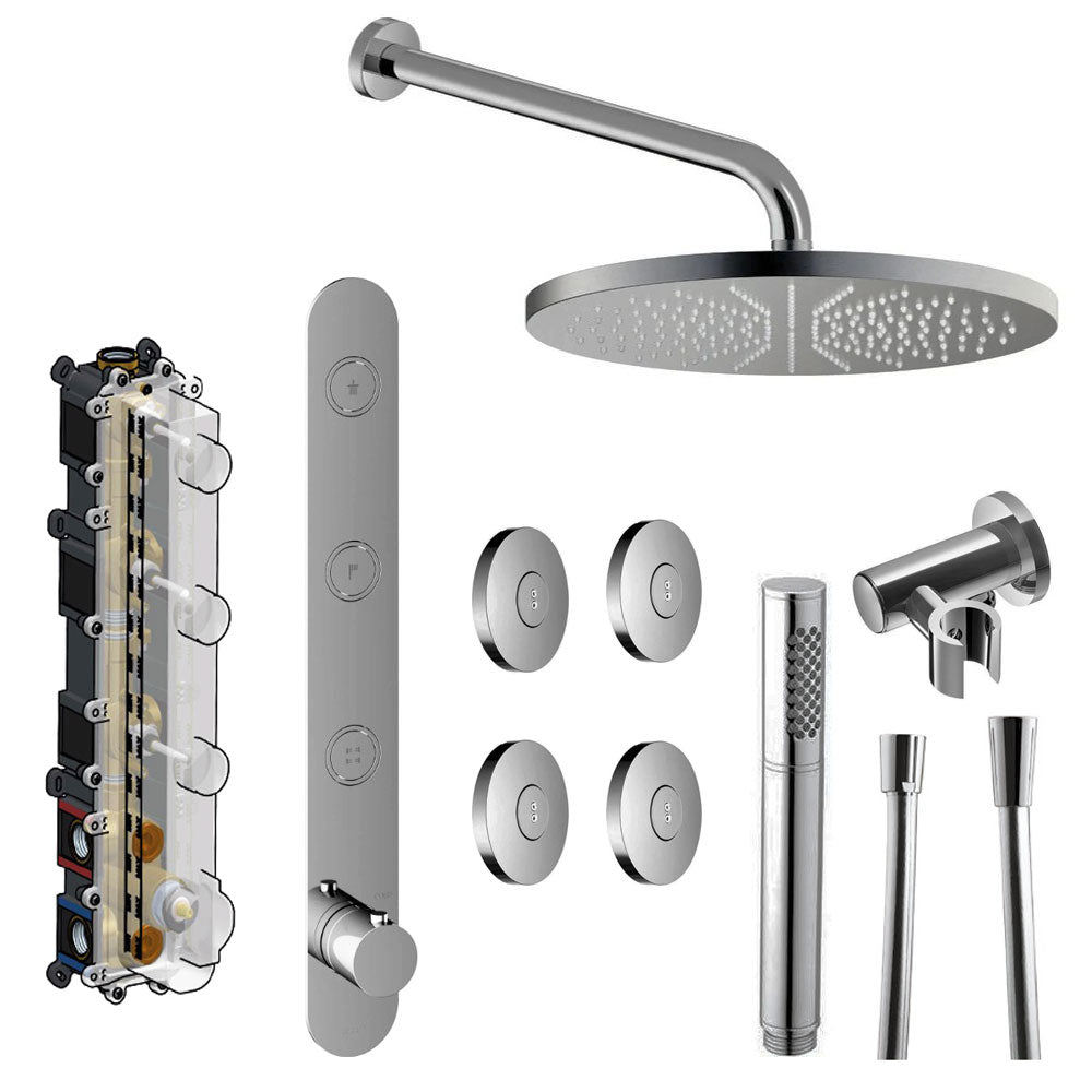 Hotbath Cobber complete inbouw Regendouche set met 3 Pushbuttons, 30 cm hoofddouche met wandbevestiging, Geborsteld nikkel