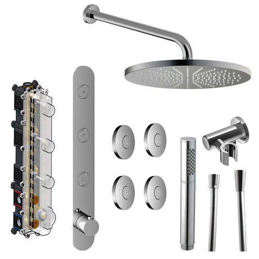 Hotbath Cobber complete inbouw Regendouche set met 3 Pushbuttons, 30 cm hoofddouche met wandbevestiging, Geborsteld nikkel