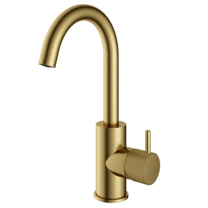 Hotbath Cobber X wastafelkraan met draaibare uitloop geborsteld messing PVD