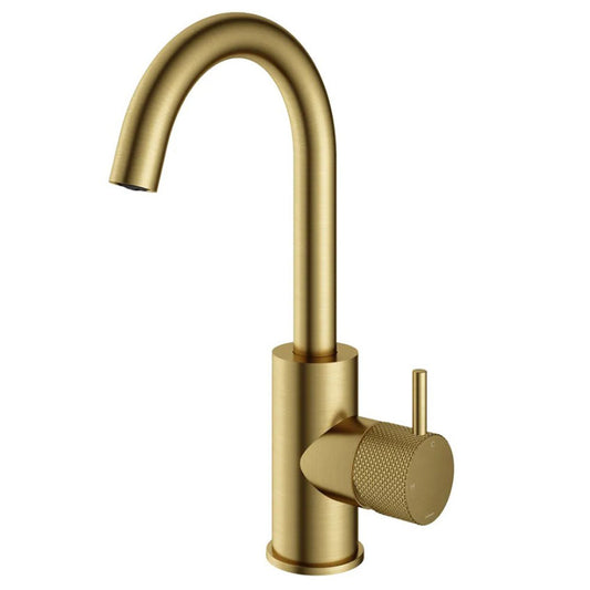 Hotbath Cobber X wastafelkraan met draaibare uitloop geborsteld messing PVD