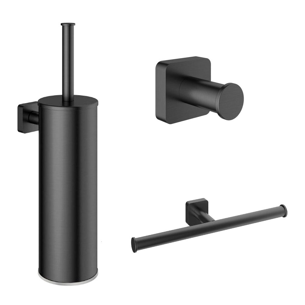 Hotbath Gal toilet accessoires dubbel toiletrolhouder, haak, wc-borstelgarnituur wandmodel, Gunmetal PVD