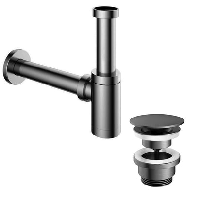 Hotbath P034 fontein sifon rond + P708 niet-afsluitbare plug, Geborsteld gunmetal PVD