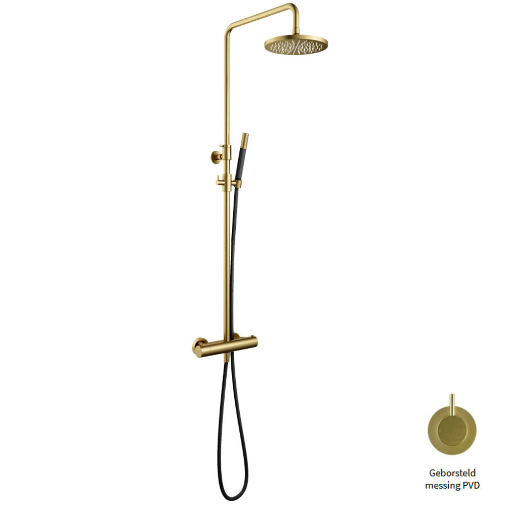 Hotbath Cobber SDS9BBP thermostatische regendoucheset met Ø 20 cm hoofddouche – Geborsteld Messing PVD