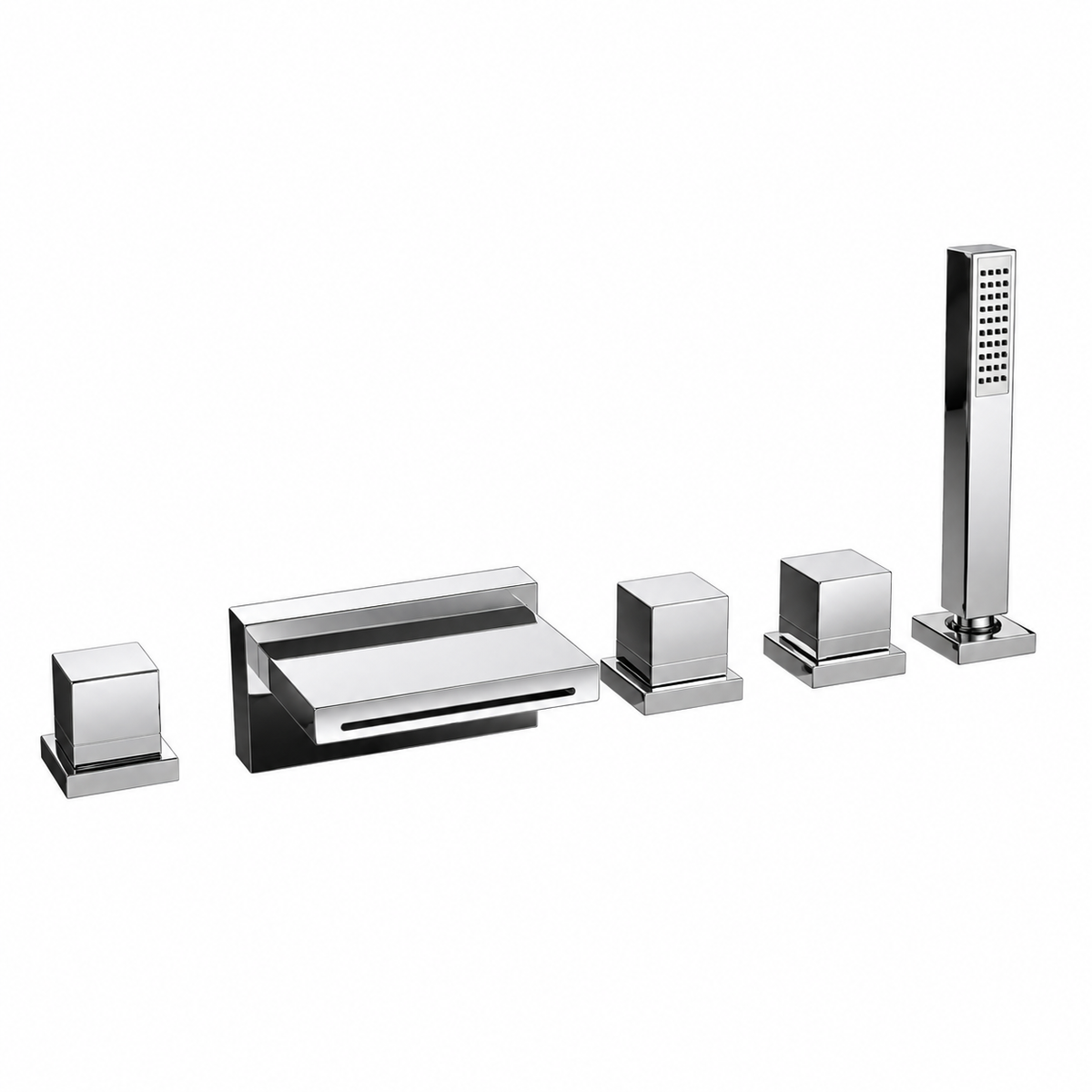 Huber Nuova Ego 5-gats badrandkraan met watervaluitloop Chroom