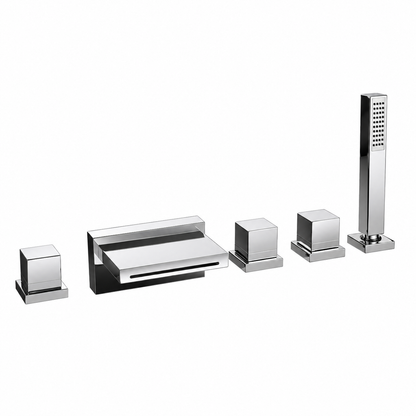 Huber Nuova Ego 5-gats badrandkraan met watervaluitloop Chroom