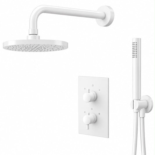 Xenz Duero thermostat inbouwset met staaf- en regendouche 20 cm mat wit. incl. tecbox