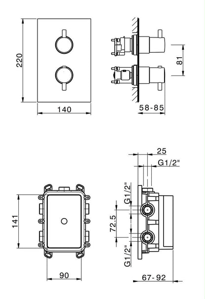 Xenz Duero thermostat inbouwset met staaf- en regendouche 20 cm mat wit. incl. tecbox