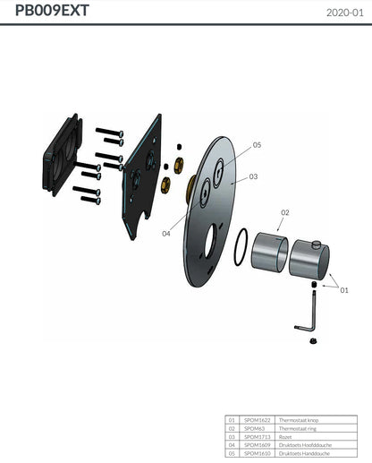 Hotbath Cobber afbouwdeel thermostaat 2 pushbuttons rond geborsteld nikkel (PB009EXT)