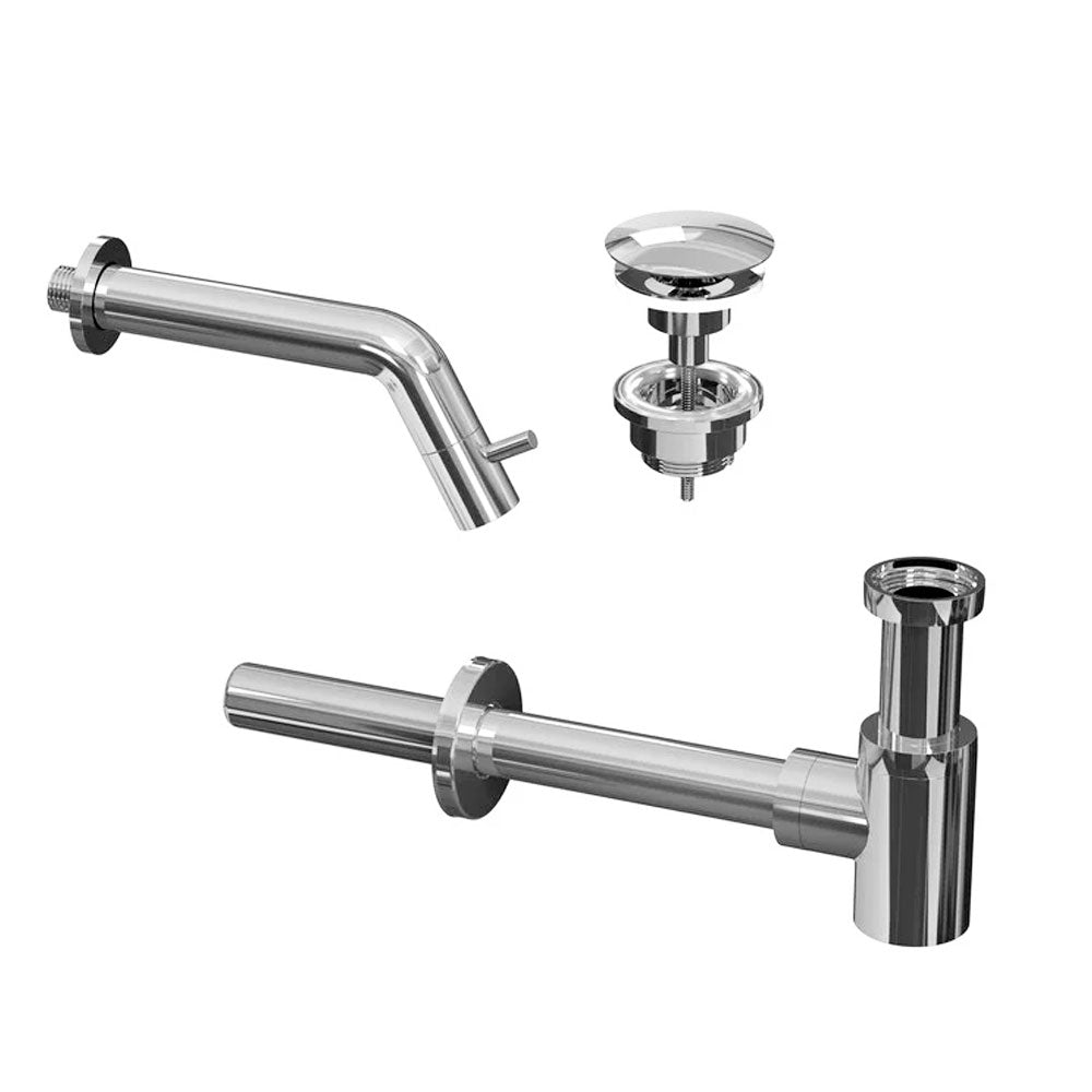 INK fonteinkraan Combi set wandmontage inclusief bekersifon + afvoerplug always open Chroom