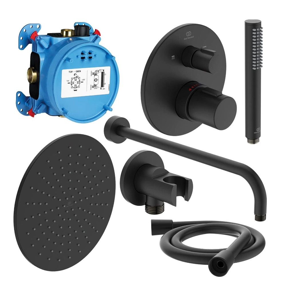 Ideal Standard CeraTherm T100 Idealrain Showerpower set, Mat Zwart (A7573XG)