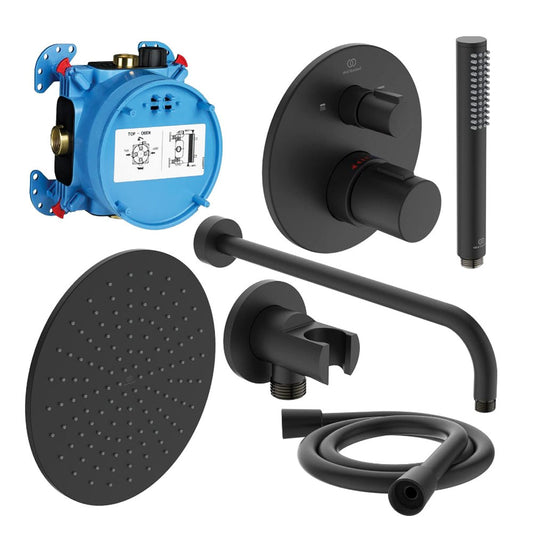Ideal Standard CeraTherm T100 Idealrain Showerpower set, Mat Zwart (A7573XG)