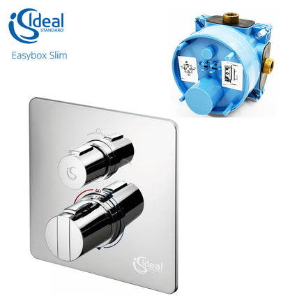 Ideal Standard Easybox Slim Square inbouw thermostatische baddouchekraan met stopkraan en omstelling, chroom