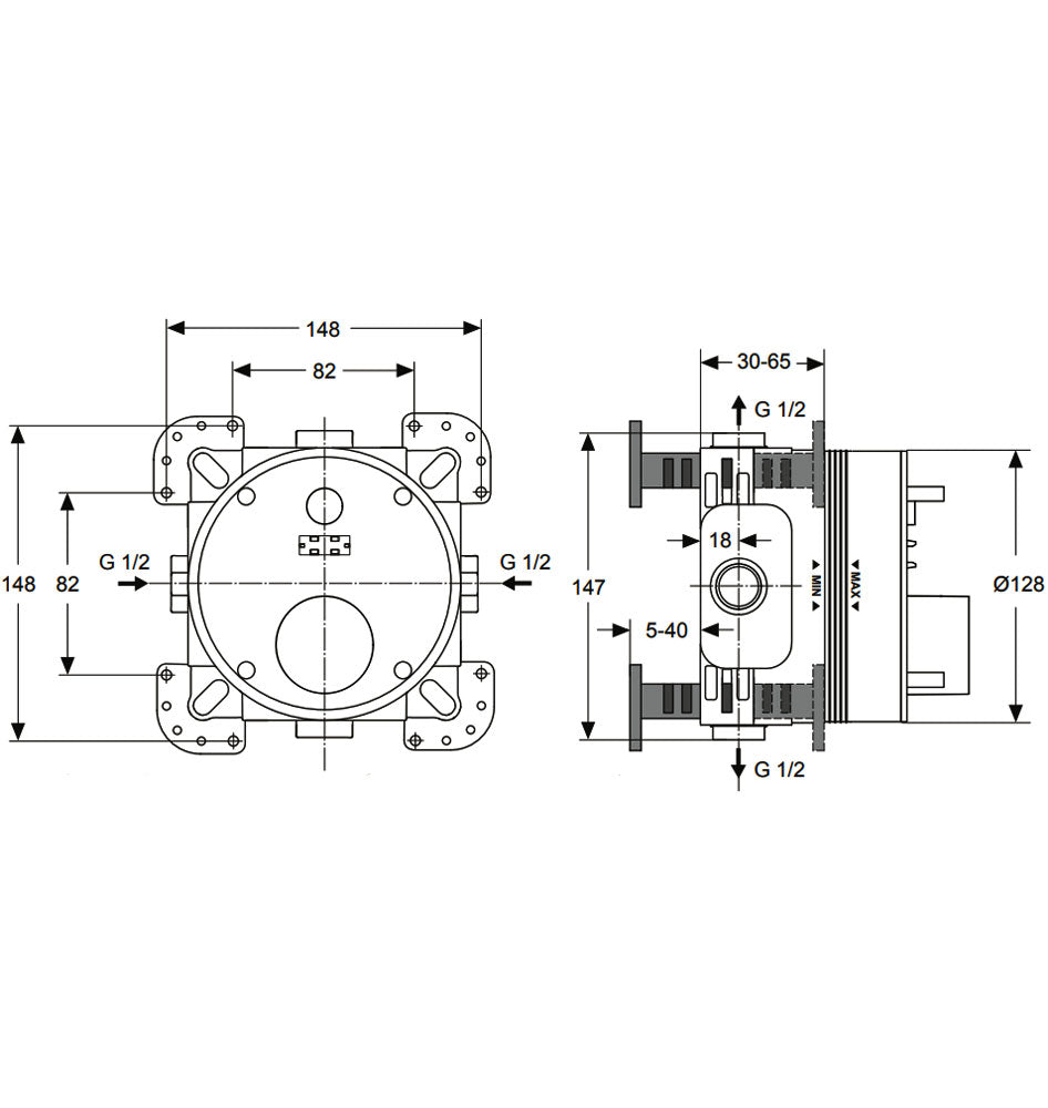 Ideal Standard Easybox Slim Square inbouw thermostatische baddouchekraan met stopkraan en omstelling, chroom