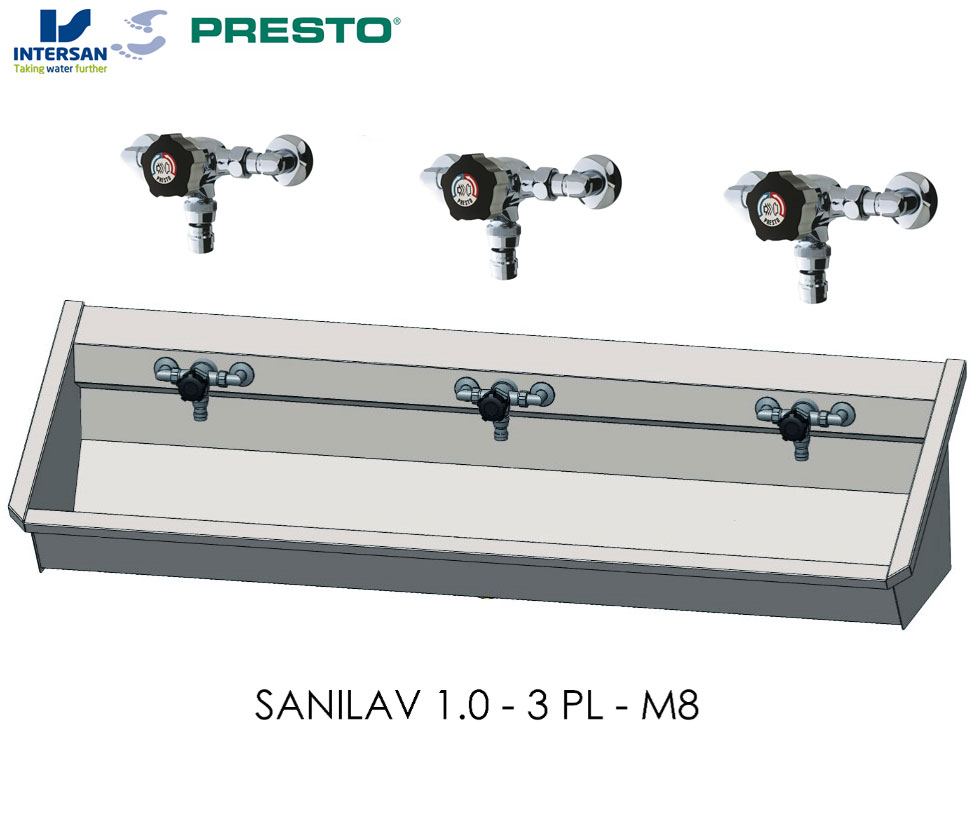 Intersan Sanilav 1.0 RVS wastrog voor 3 gebruikers inclusief voorgemonteerde leiding en muurmengkraan zelfsluitend