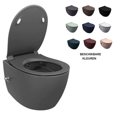 Isvea Sentimenti NEO CleanWash wandcloset, toilet randloos uitgevoerd met geïntegreerde koudwaterkraan, in antraciet