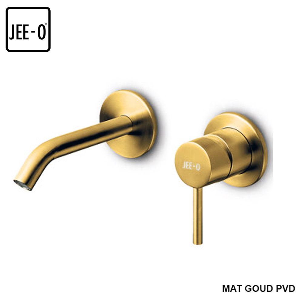 JEE-O Slimline 2 gats luxe wand wastafelmengkraan dark gold (mat goud PVD gecoat RVS)