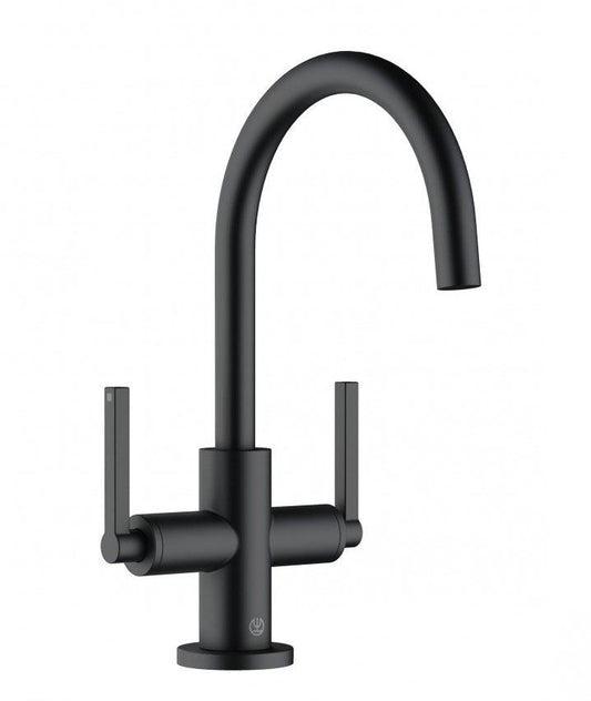 Kludi Nova Fonte wastafelkraan met Push-Open afvoerplug en draaibare uitloop mat zwart