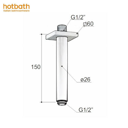 Hotbath Mate plafondbevesting, douchearm,  plafonduitloop lengte 15 cm chroom 