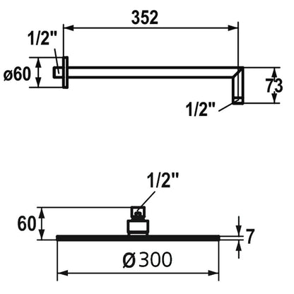 KWC Piatto R300 regendouche Ø300 mm met wandbevestiging chroom 