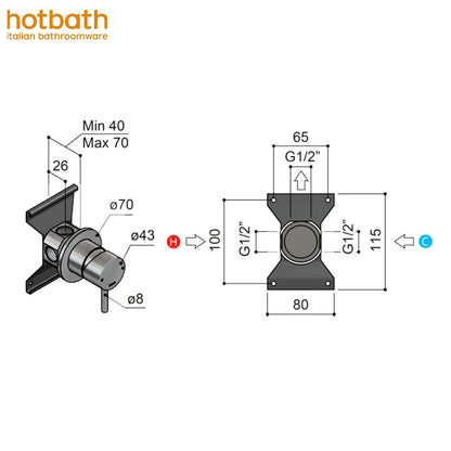 Hotbath Archie AR031 inbouw douchemengkraan afbouwdeel + inbouwdeel, Geborsteld koper PVD