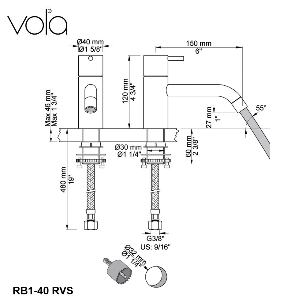 Vola RB1/150-40 fonteinkraan RVS