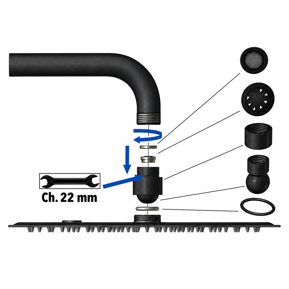 Xenz Pure Regendouche met afgeronde hoeken 40x40 mm RVS