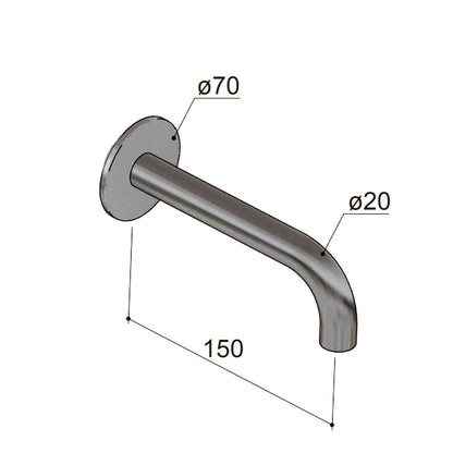Hotbath Archie Kraan uitloop lengte 15 cm Mat RVS AR095-15