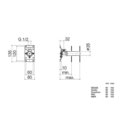 Dornbracht Tara wandmontage baduitloop 3/4" met aansluitstuk platina mat