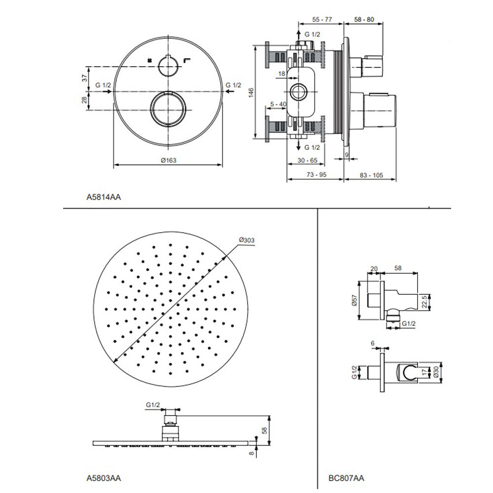 Ideal Standard CeraTherm T100 Idealrain Showerpower set, Mat Zwart (A7573XG)