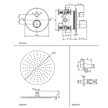 Ideal Standard CeraTherm T100 Idealrain Showerpower set, Mat Zwart (A7573XG)
